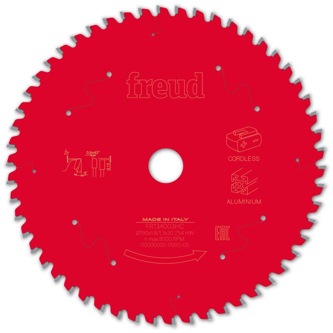 Hovedbilde 190x30 | Z54 | Tannbredde 1,8 mm | Aluminium | Freud Sagblad for batteridrevet Sirkelsag
